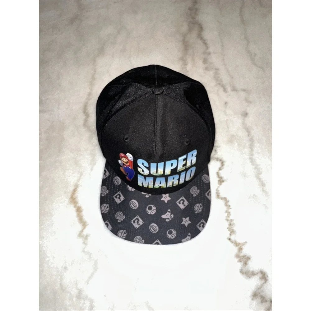 Nintendo Super Mario Bros Youth Sized Adjustable Snapback Hat Cap Black nWT‎